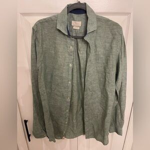 Zara Man Linen Sage Green Casual Button Down Shirt